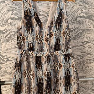Ladakh Blue, Black & Cream Patterned Jumpsuit Romper